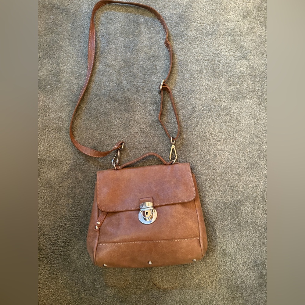 Roots Brown Leather Crossbody Bag with Adjustable Strap
